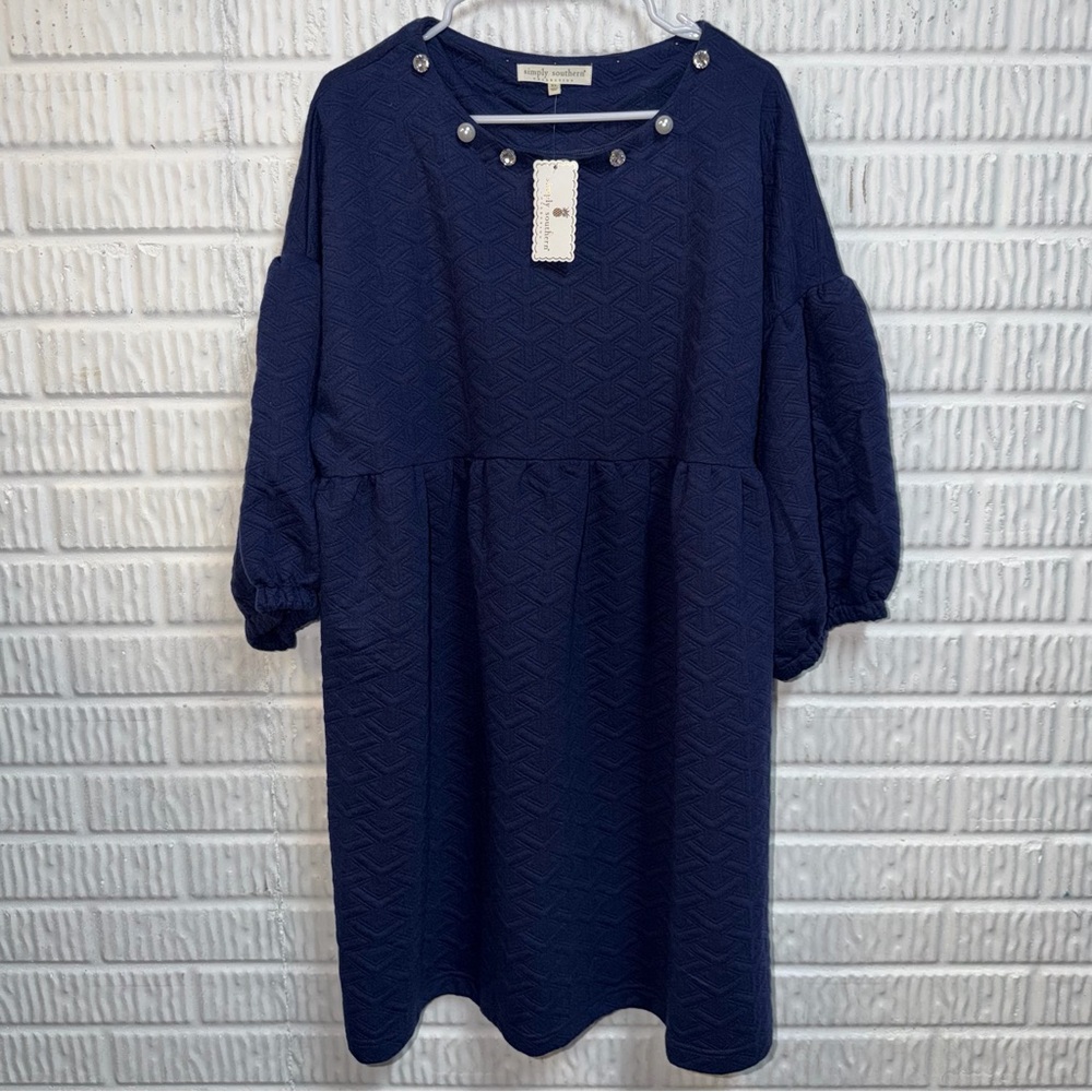 Simply Southern Navy Quilted Dress Pearl and Diamond Size XL NWT